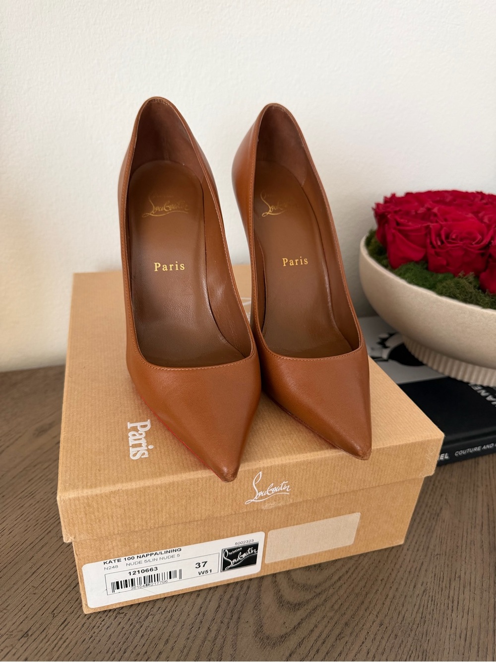 Christian Louboutin Tan/Brown Leather Pointed-Toe Pumps